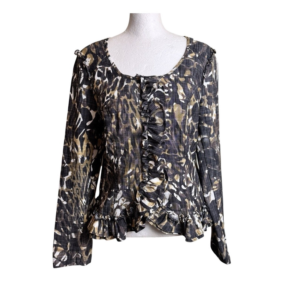 Whimsical Goth Bamboo Traders Ruffle Animal Print Jacket Earthy Grunge S